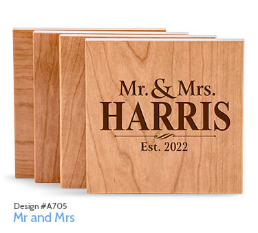 A705 Mr and Mrs Cherry Wood Coaster - Engraved (set of 4)