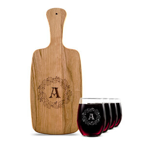 Christmas Wine Glass & Cheese Board Gift Sets
