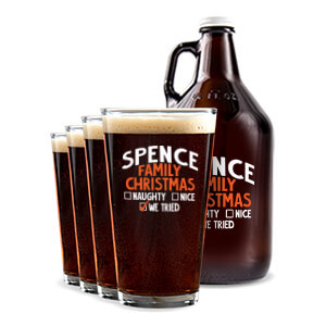 Christmas Color Printed Pint Glasses & Growler Gift Set