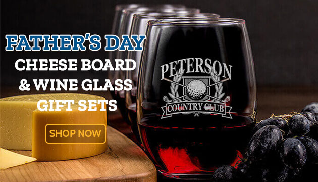 Father's Day Cheese Board and 4 Wine Glass Gift Set