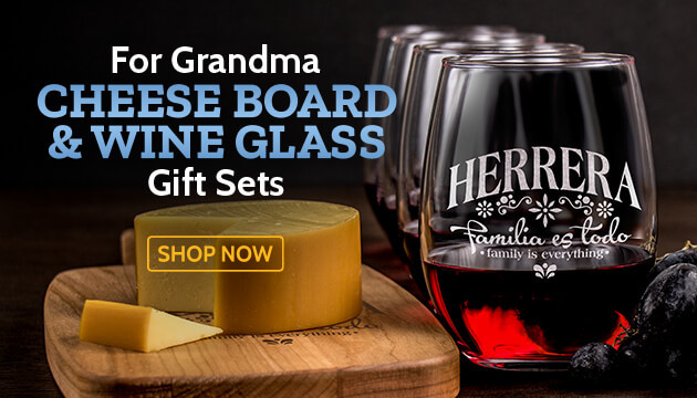 Personalized Cheese Board & Wine Glass Gift Sets
