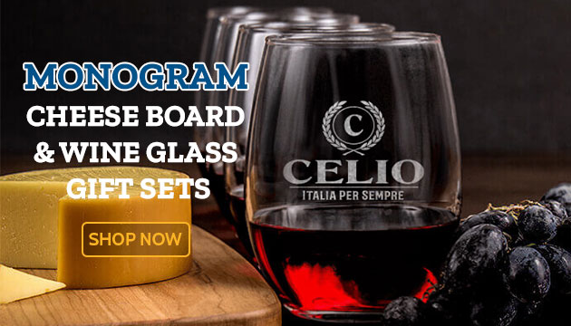 Monogram Cheese Board and 4 Wine Glass Gift Set