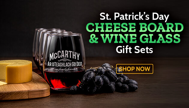 St. Patrick's Day Cheese Board & Wine Glass Gift Sets