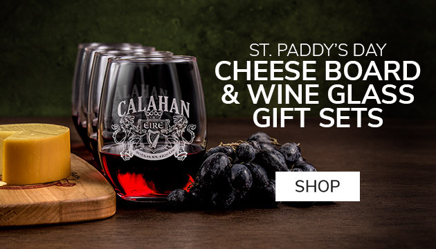 St. Patrick's Day Cheese Board & Wine Glass Gift Sets