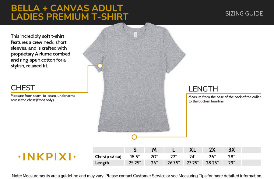 premium ladies tshirt sizes chart