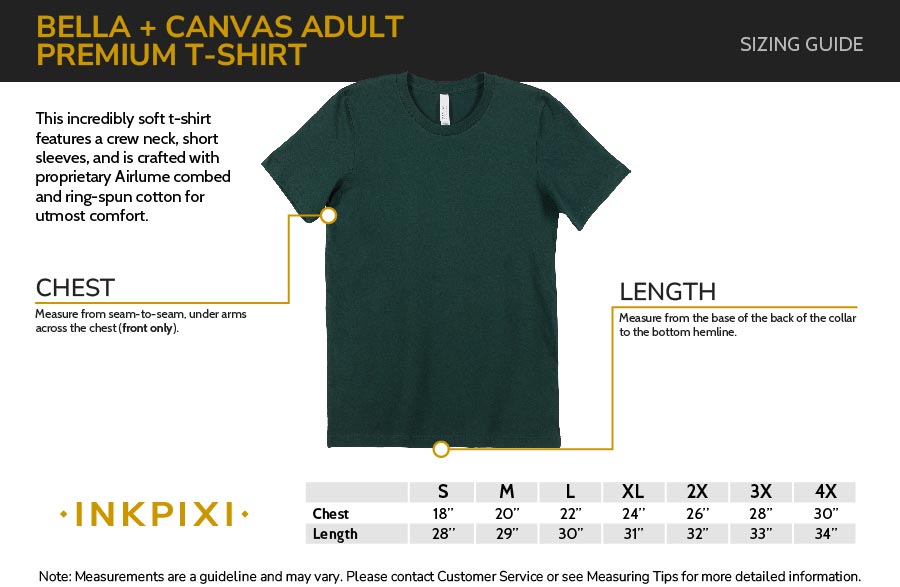premium tshirt sizes chart