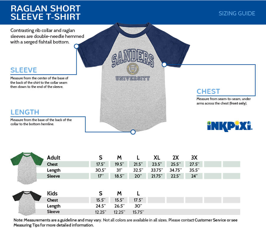 raglan tshirt sizes chart