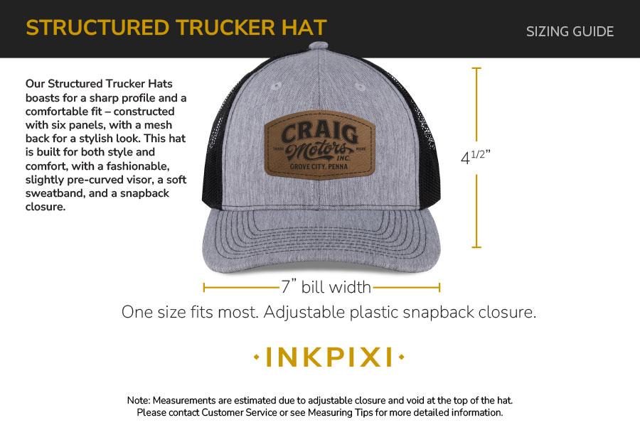 structured trucker hat sizes chart