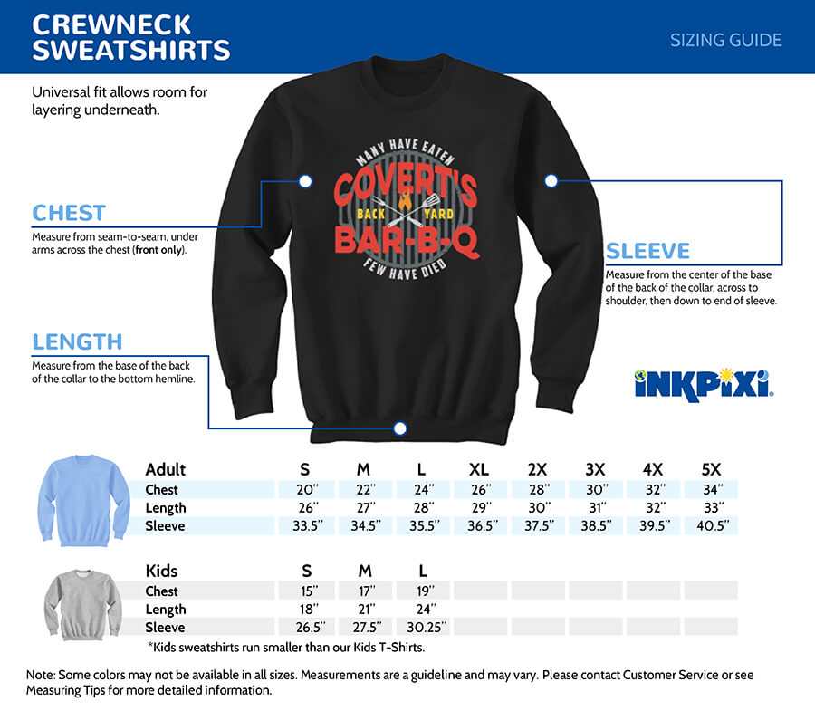 sweatshirt sizes chart