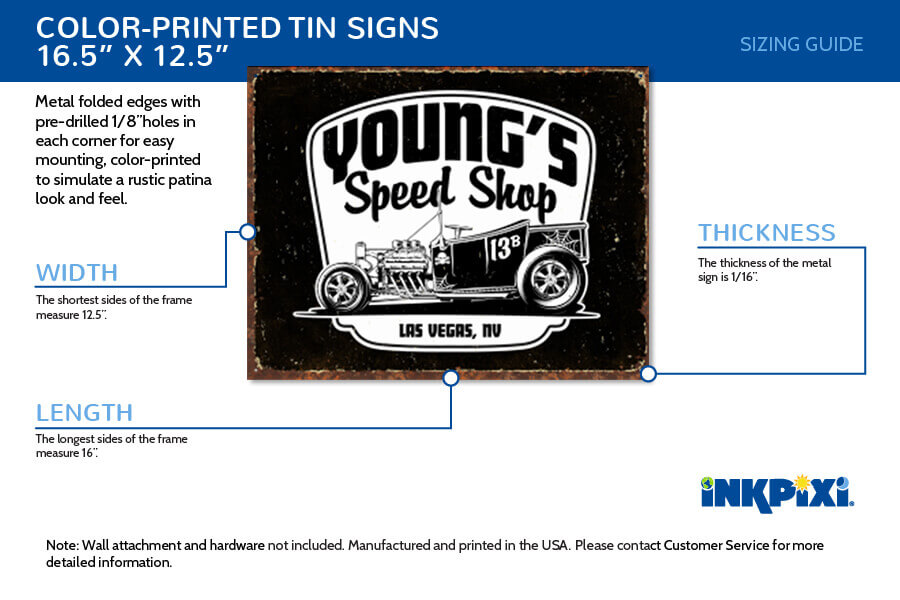 tin sign sizes chart