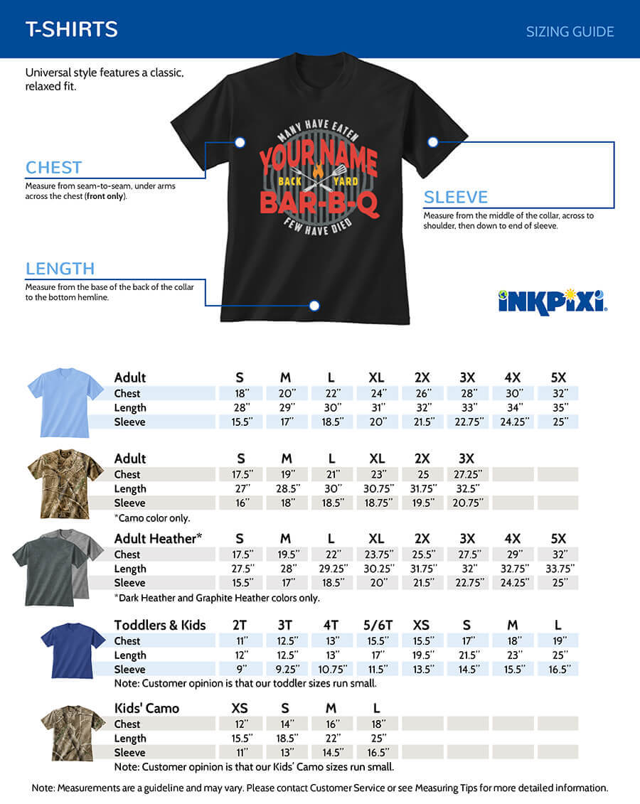 Inkpixi Size Chart