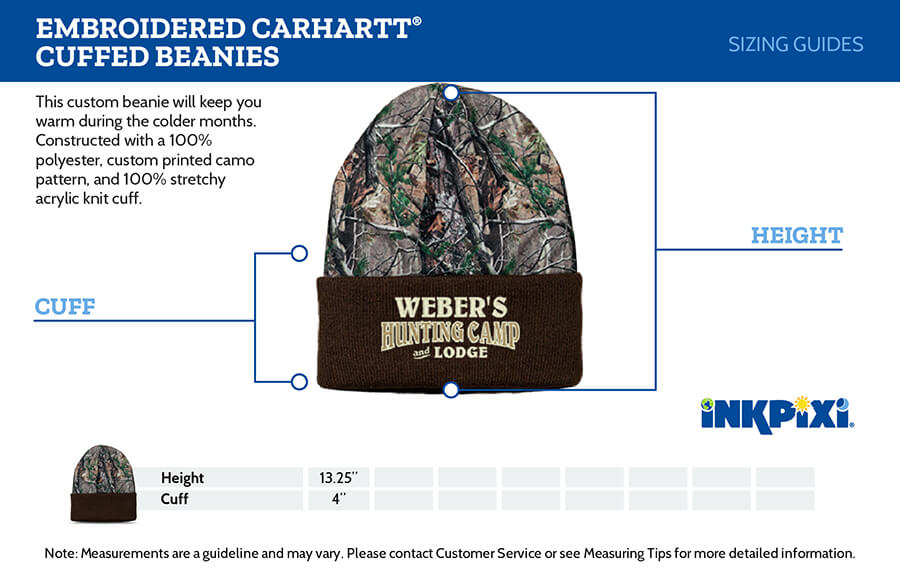 twotone cuffed beanie sizes chart