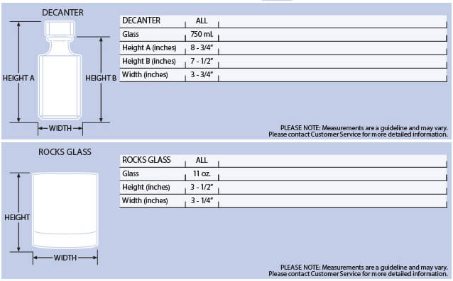 whiskey decanter rocks glass sizes chart