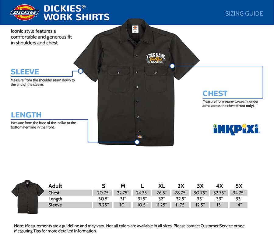 workshirt sizes chart